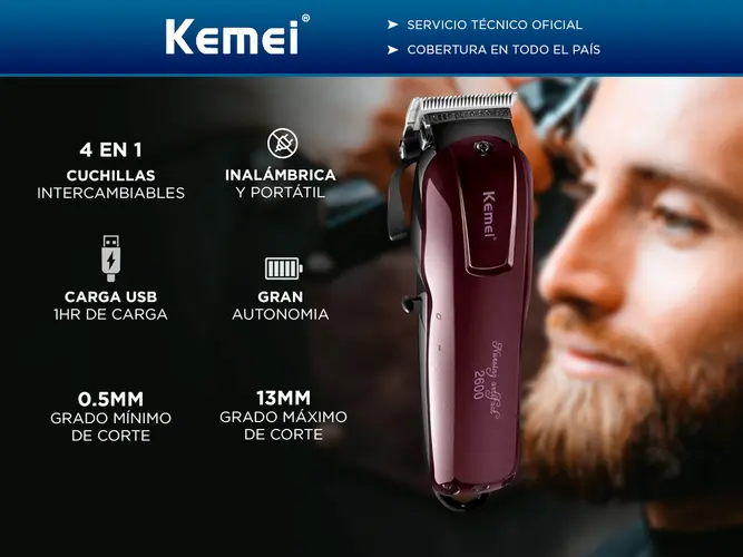 Kemei KM-2600 - Cortadora de Pelo Profesional Bordó imagen 4